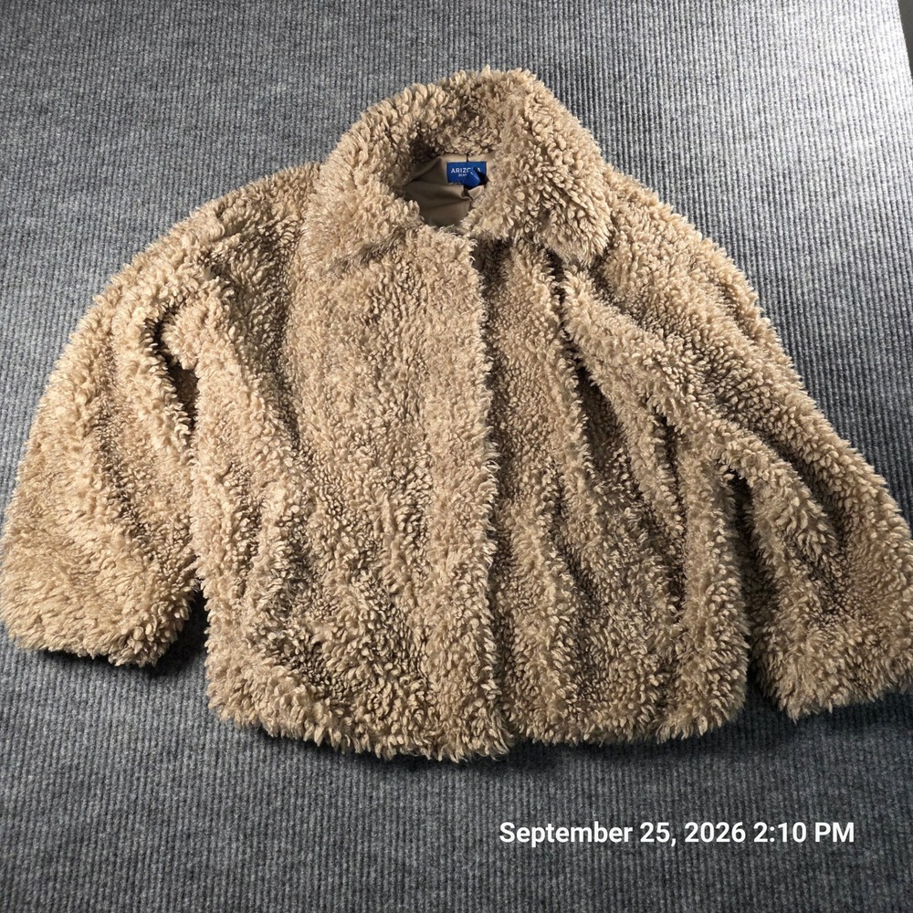 Arizona Jean Co Tan Sherpa Teddy Jacket Faux Fur Coat Large